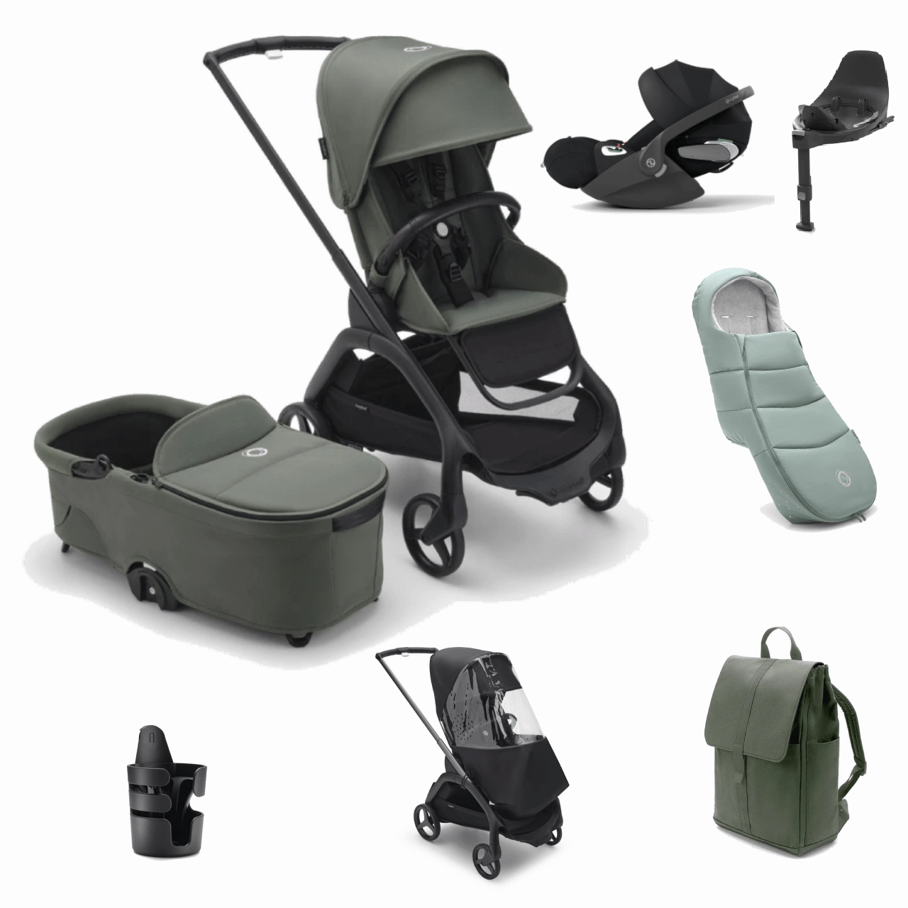 Bugaboo Dragonfly Pushchair Ultimate (Cloud T Plus) Bundle - Forest Green
