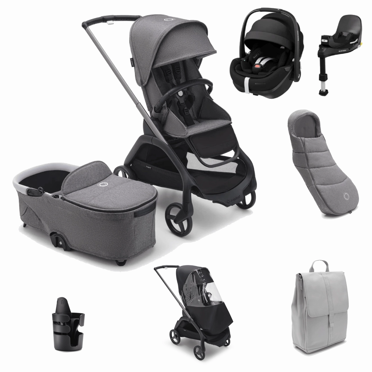 Bugaboo Dragonfly Pushchair Ultimate (Pebble 360 PRO2) Bundle - Grey Melange