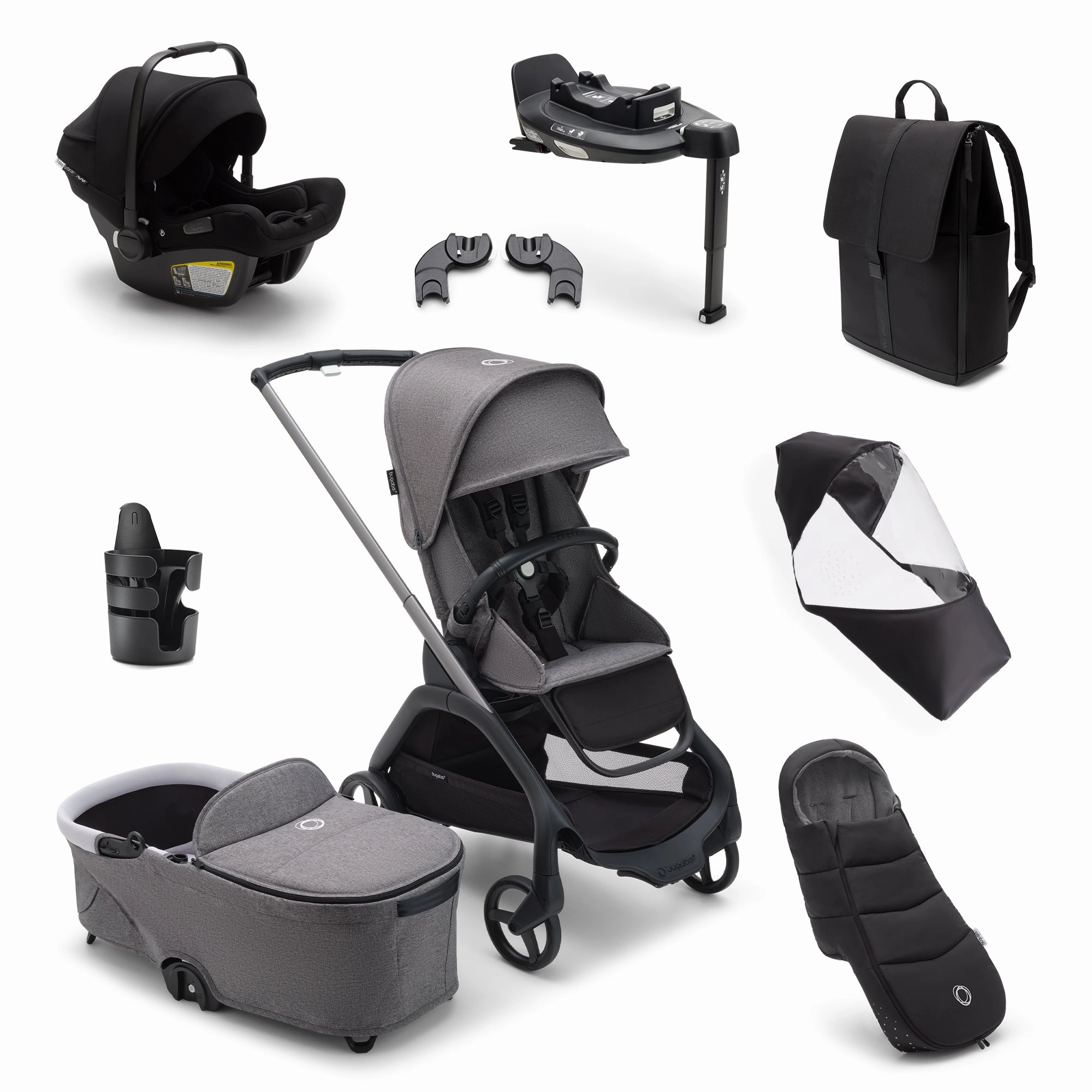 Bugaboo, Dragonfly Ultimate Newborn Bundle, Graphite/Grey Melange