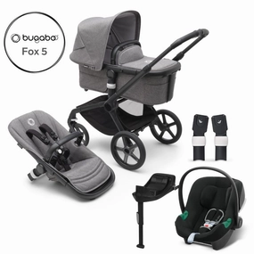 Bugaboo, Fox 5 Complete Travel Bundle w/ Aton B2, Black/Grey Melange