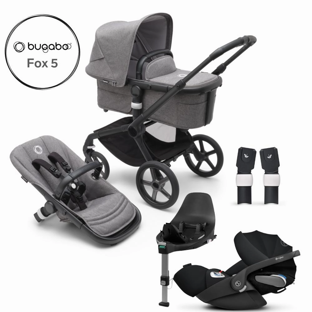 Bugaboo, Fox 5 Complete Travel Bundle w/ Cloud T, Black/Grey Melange