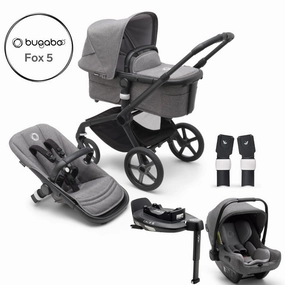 Bugaboo, Fox 5 Complete Travel Bundle w/ Turtle Air, Black/Grey Melange