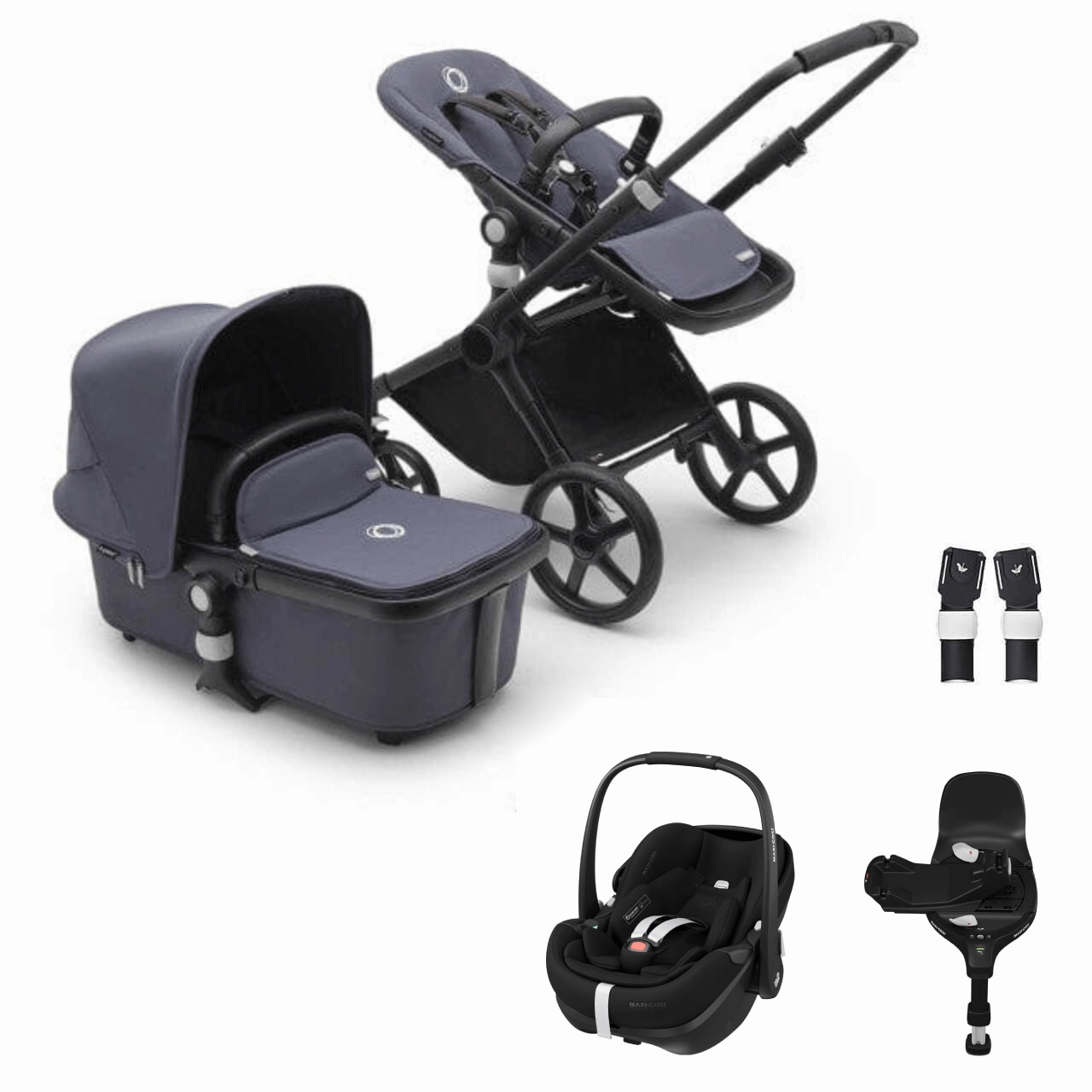 Bugaboo Fox Cub Pebble 360 PRO2 Travel System - Black/Stormy Blue