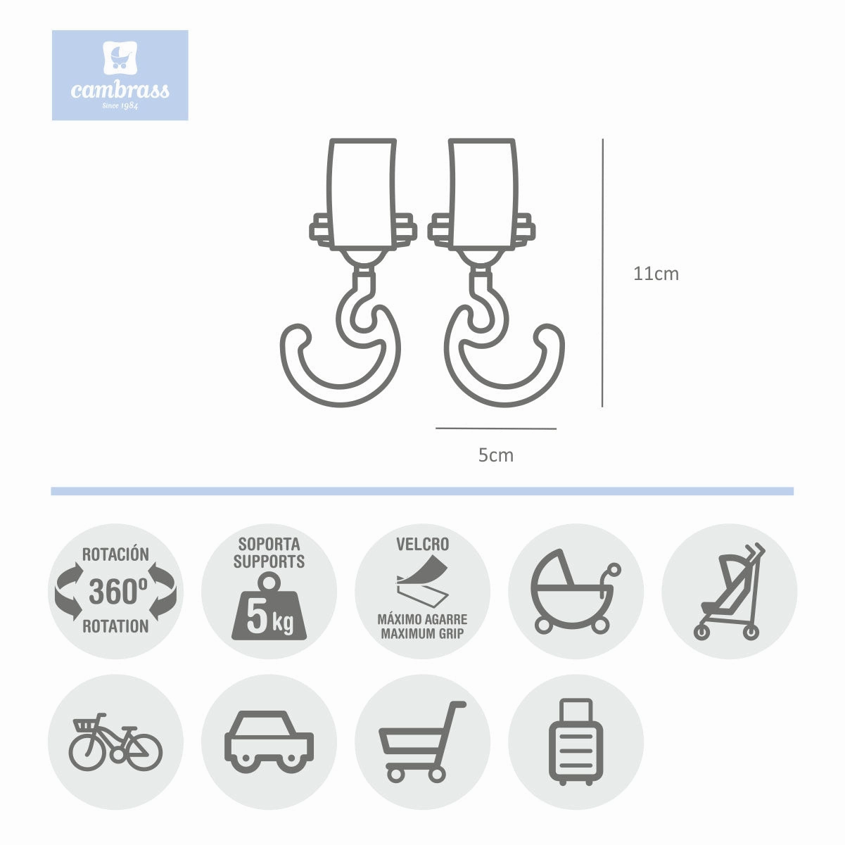 Cambrass Stroller Magic Hook Solid 1647 Black