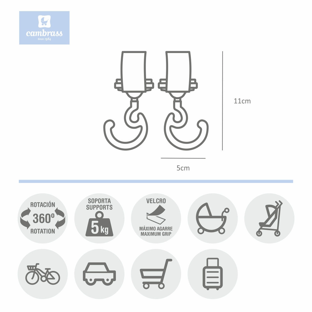 Cambrass Stroller Magic Hook Solid 1647 Grey