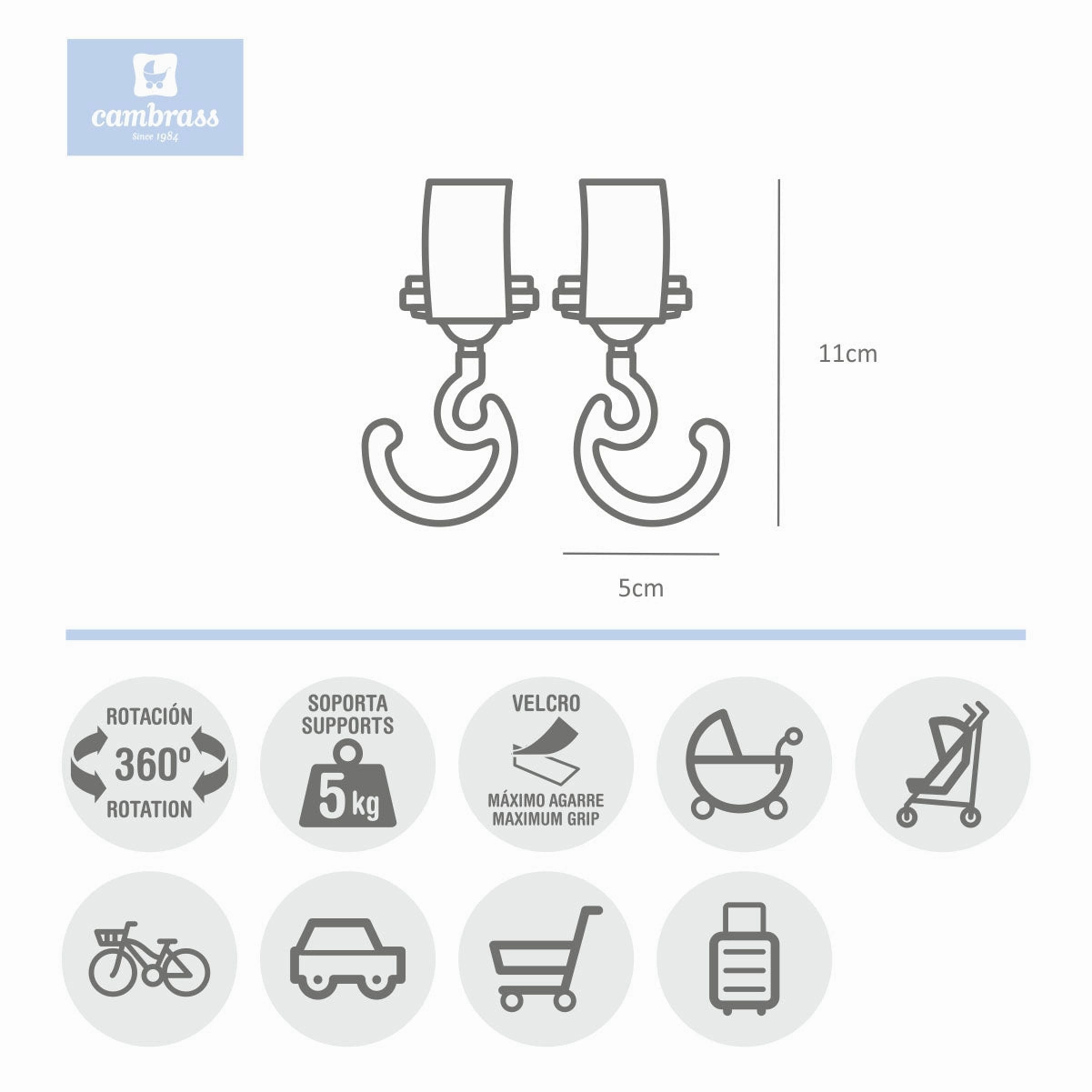 Cambrass Stroller Magic Hook Solid 1647 Grey