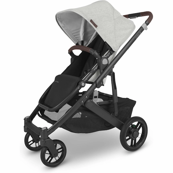 Cruz V2 Stroller - Anthony - White and Grey Chenille | Carbon Frame | Chestnut Leather