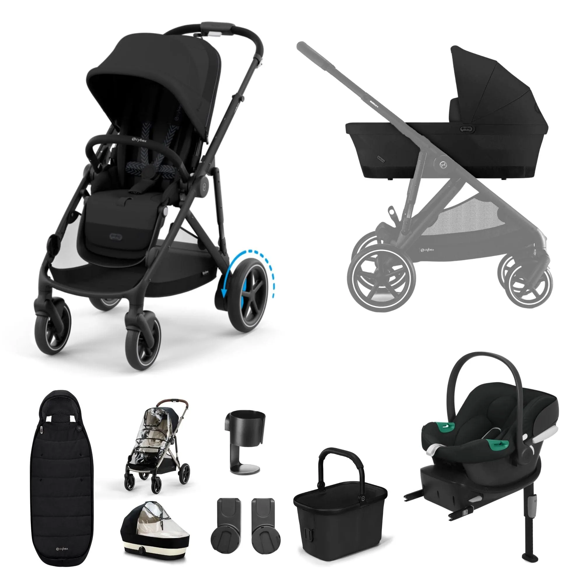 Cybex eGazelle S, Aton B2 Travel System - Black/Moon Black