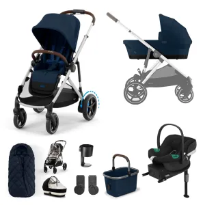 Cybex eGazelle S, Aton B2 Travel System - Silver/Ocean Blue