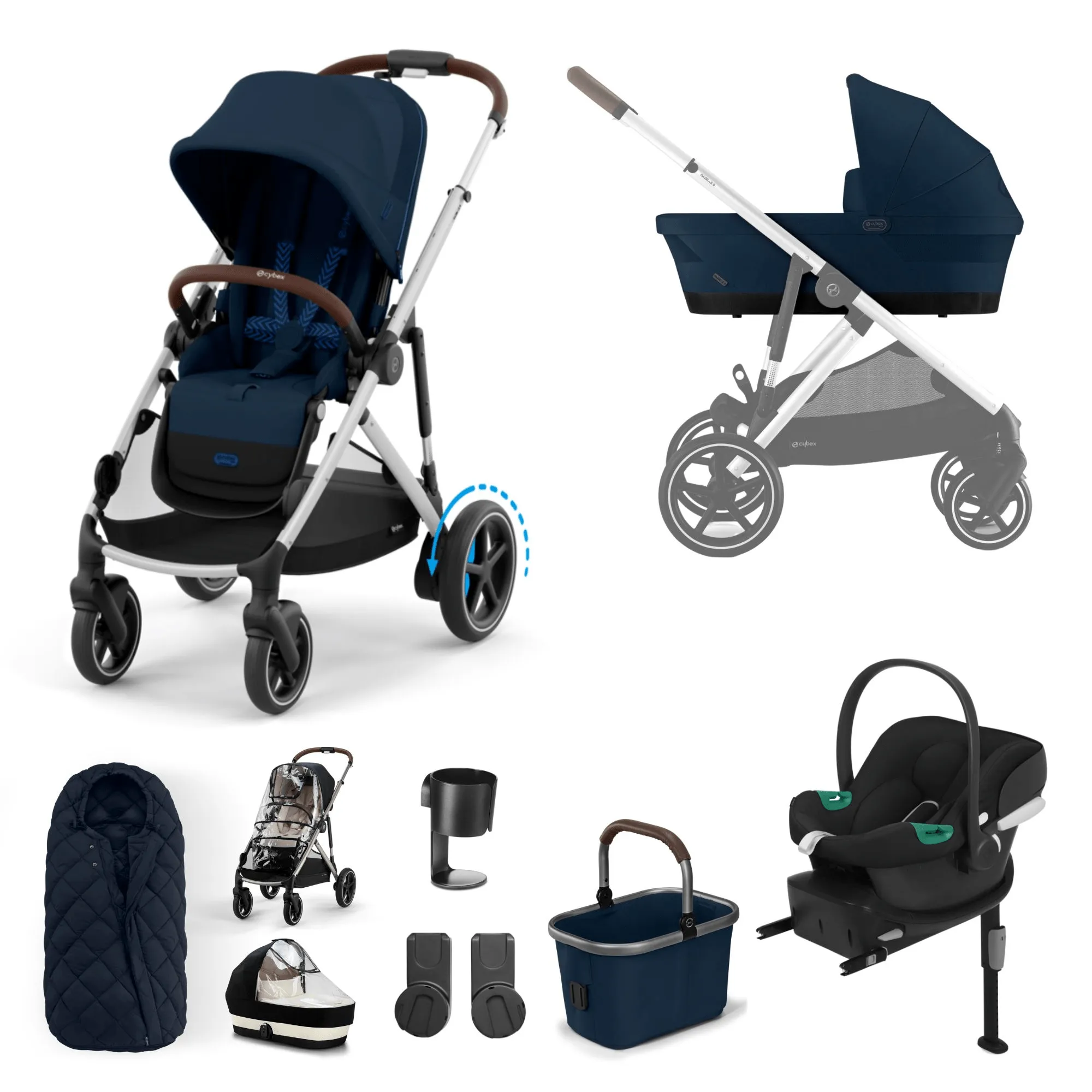 Cybex eGazelle S, Aton B2 Travel System - Silver/Ocean Blue