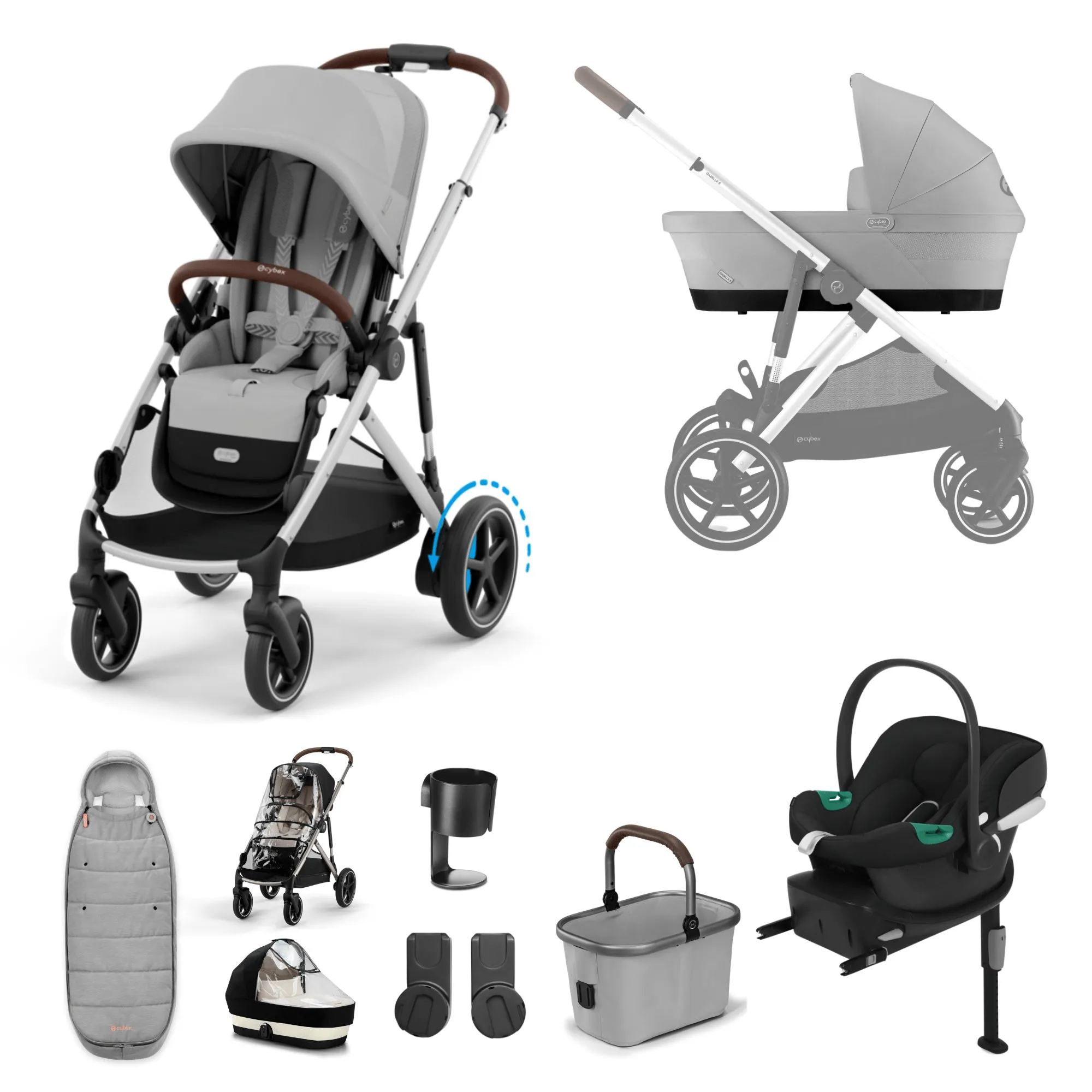 Cybex eGazelle S, Aton B2 Travel System - Silver/Stone Grey