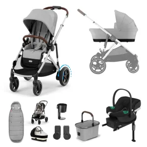 Cybex eGazelle S, Aton B2 Travel System - Silver/Stone Grey