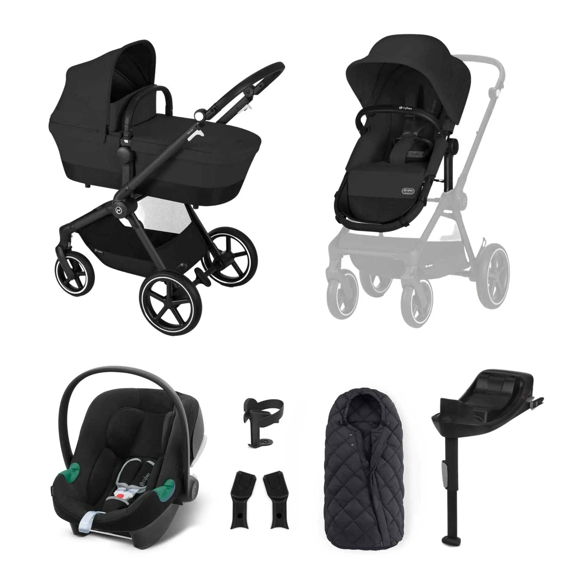 Cybex Eos Lux Comfort 9 Piece Bundle - Moon Black