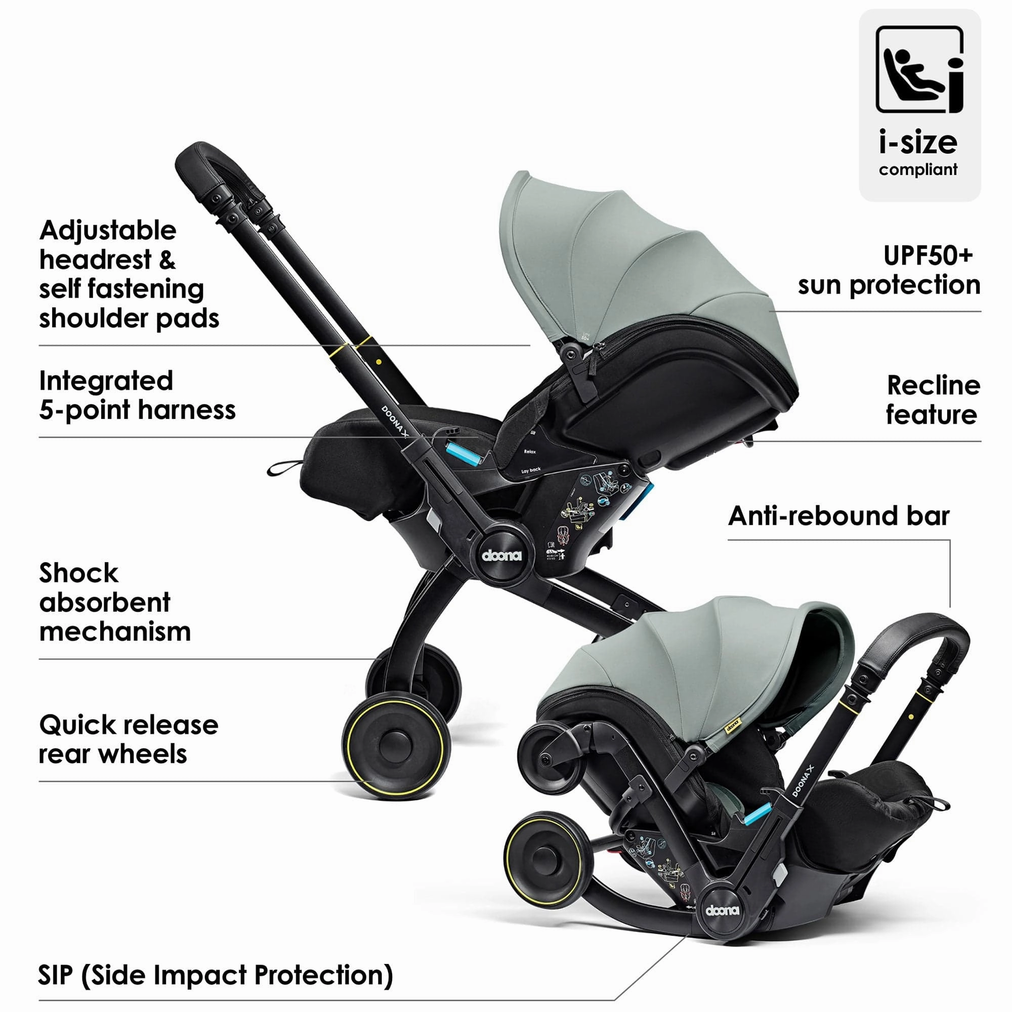 Doona X Infant Car Seat Stroller and X Isofix Base (Dusty Sage)