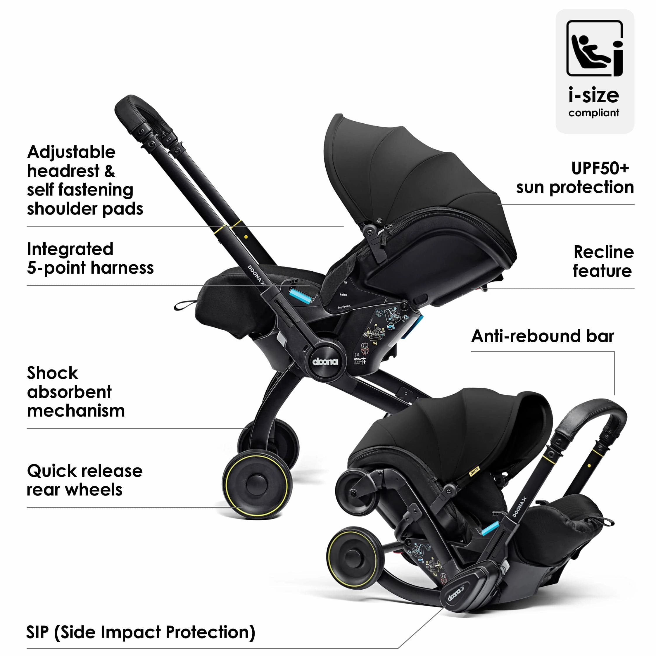Doona X Infant Car Seat Stroller and X Isofix Base (Nitro Black)