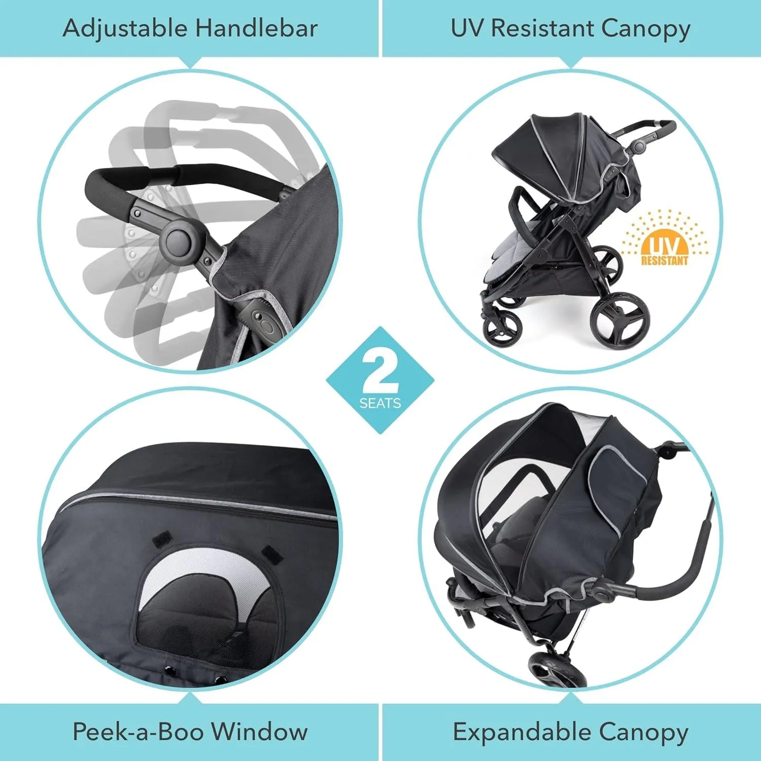 Foundations Roadster Duo Stroller, Black/Gray