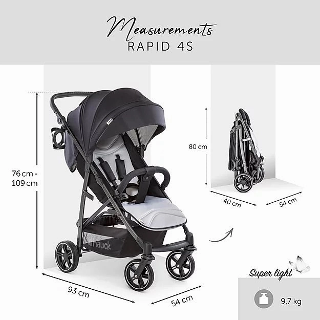 Hauck Rapid 4S Stroller (Black): Multi-Terrain, Travel System, One-Hand Fold