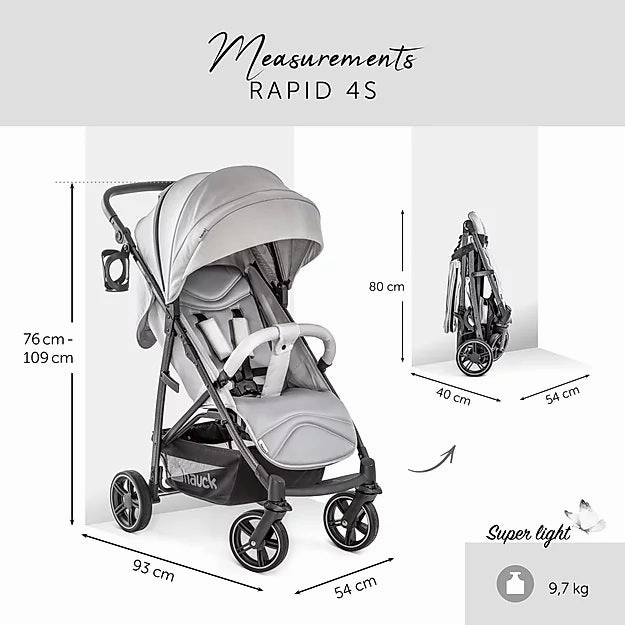 Hauck Rapid 4S Stroller (Lunar Stone): Multi-Terrain, Travel System, One-Hand Fold
