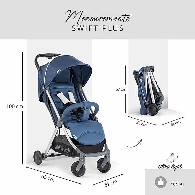Hauck Swift Plus Stroller (Blue): Lightweight, One-Hand Fold