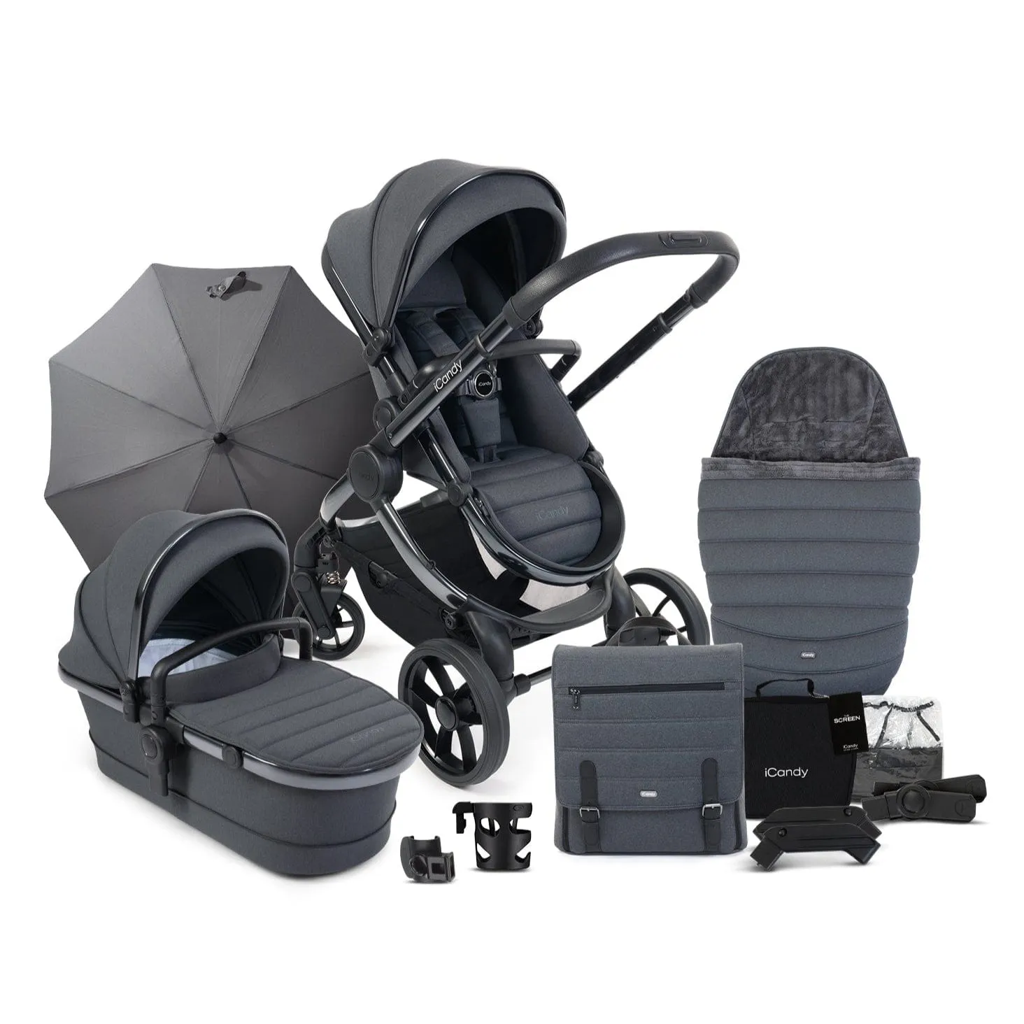 iCandy Peach 7 Complete Bundle - Phantom / Dark Grey (Granite Parasol)