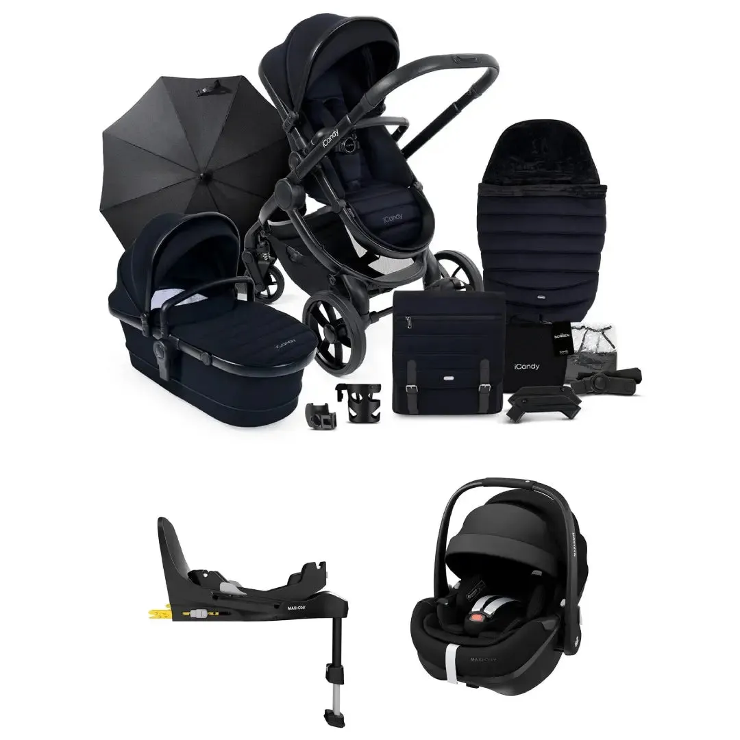 iCandy Peach 7 Complete Bundle with Maxi-Cosi Pebble 360 Pro Car Seat & Base - Black Edition