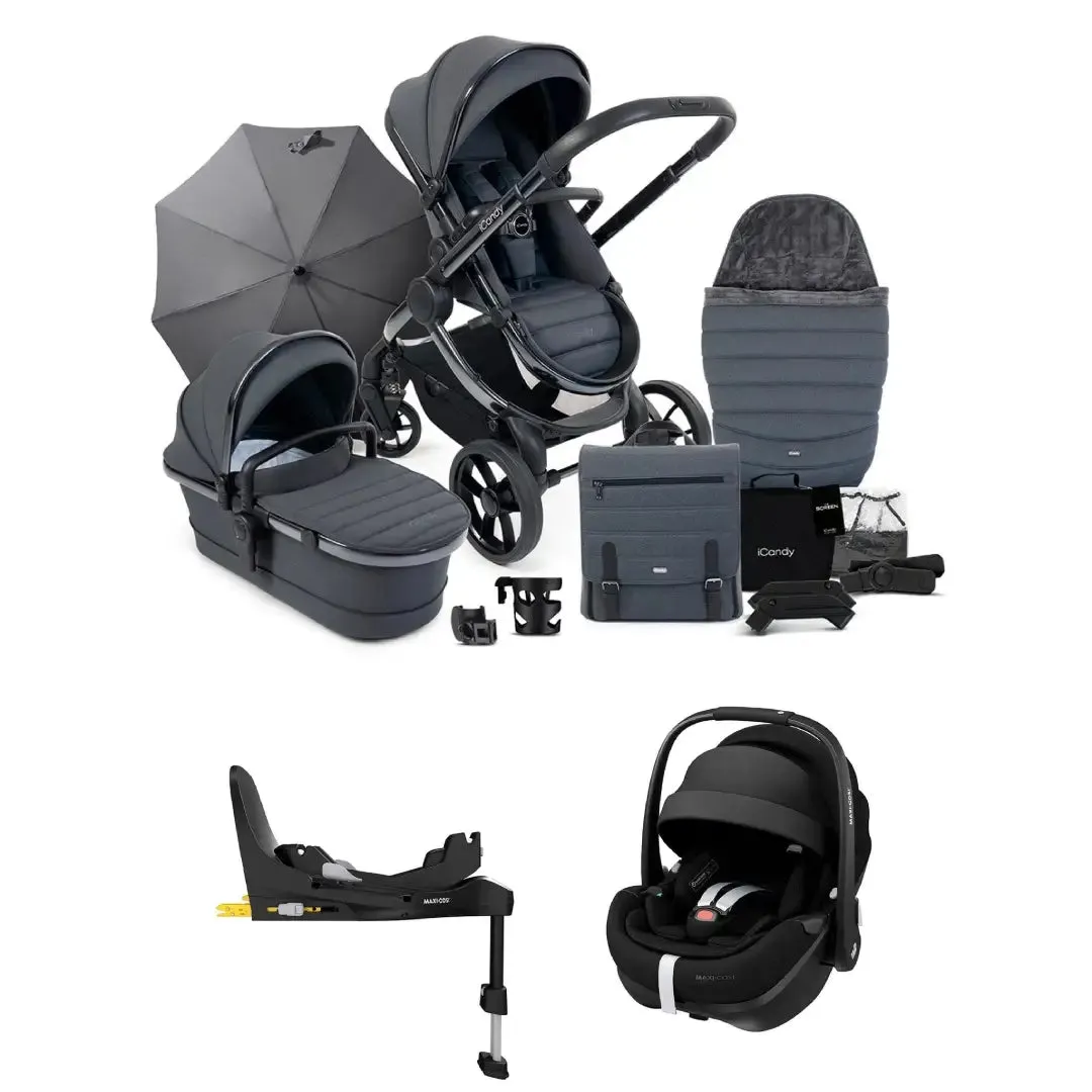 iCandy Peach 7 Complete Bundle with Maxi-Cosi Pebble 360 Pro Car Seat & Base - Dark Grey Edition