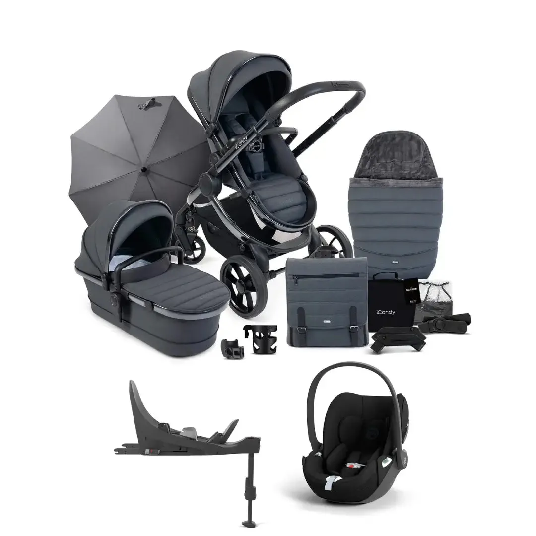 iCandy Peach 7 Complete Pushchair Bundle with Cloud T Car Seat & Base - Dark Grey Edition