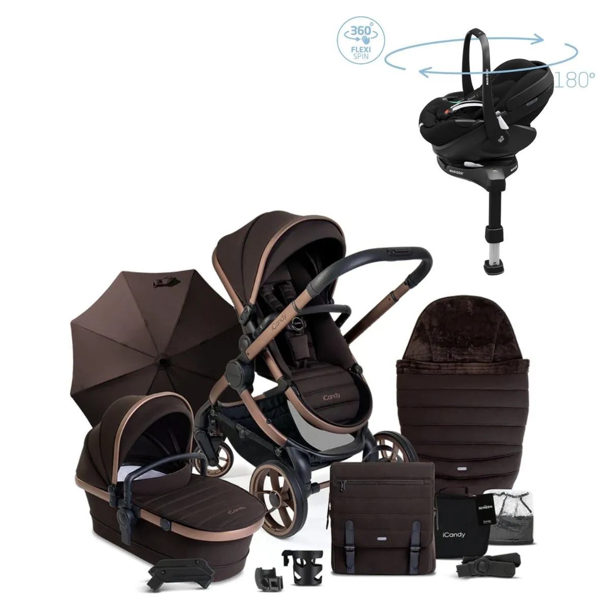 iCandy Peach 7 Luxury Travel System, Maxi-Cosi Pebble 360 Pro2 Car Seat & Base, Pecan Edition