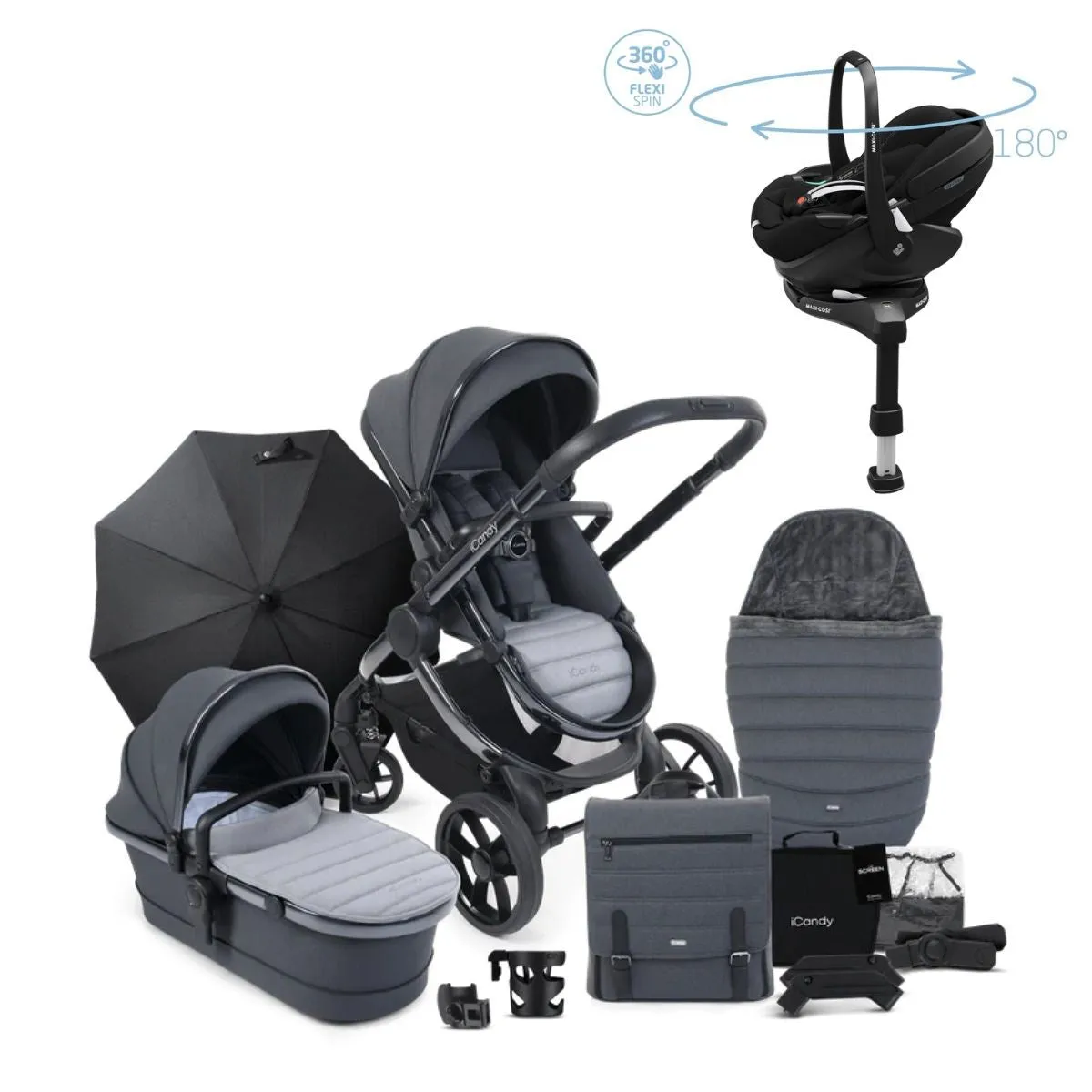 iCandy Peach 7 Luxury Travel System, Maxi-Cosi Pebble 360 Pro2 Car Seat & Base, Truffle