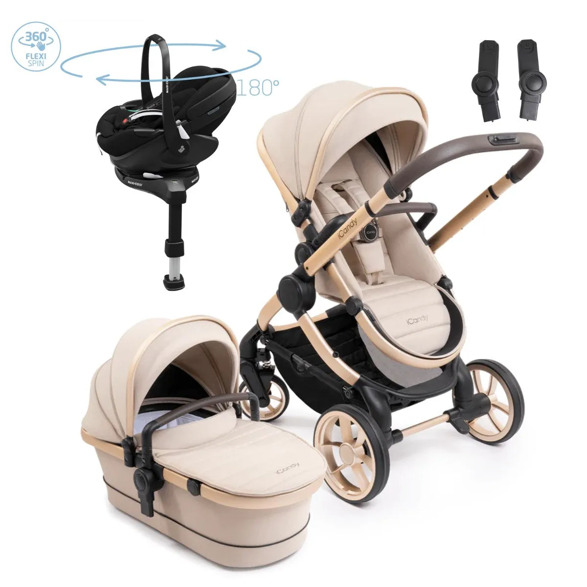 iCandy Peach 7 travel System With Pebble 360 Pro2 Car Seat And Family Fix Base, Biscotti