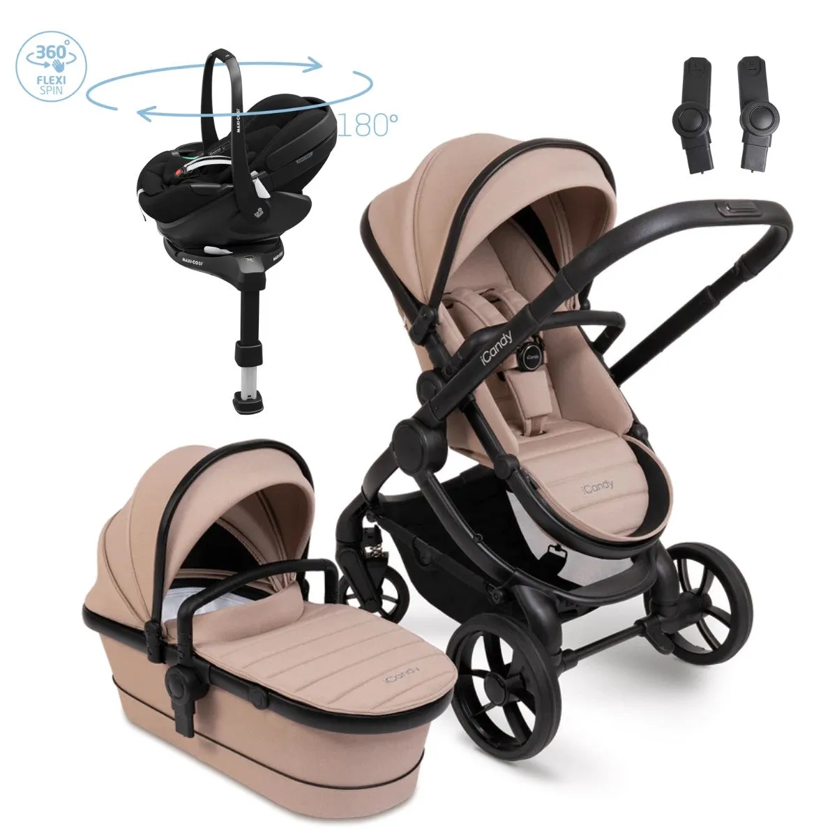 iCandy Peach 7 travel System With Pebble 360 Pro2 Car Seat And Family Fix Base, Cookie