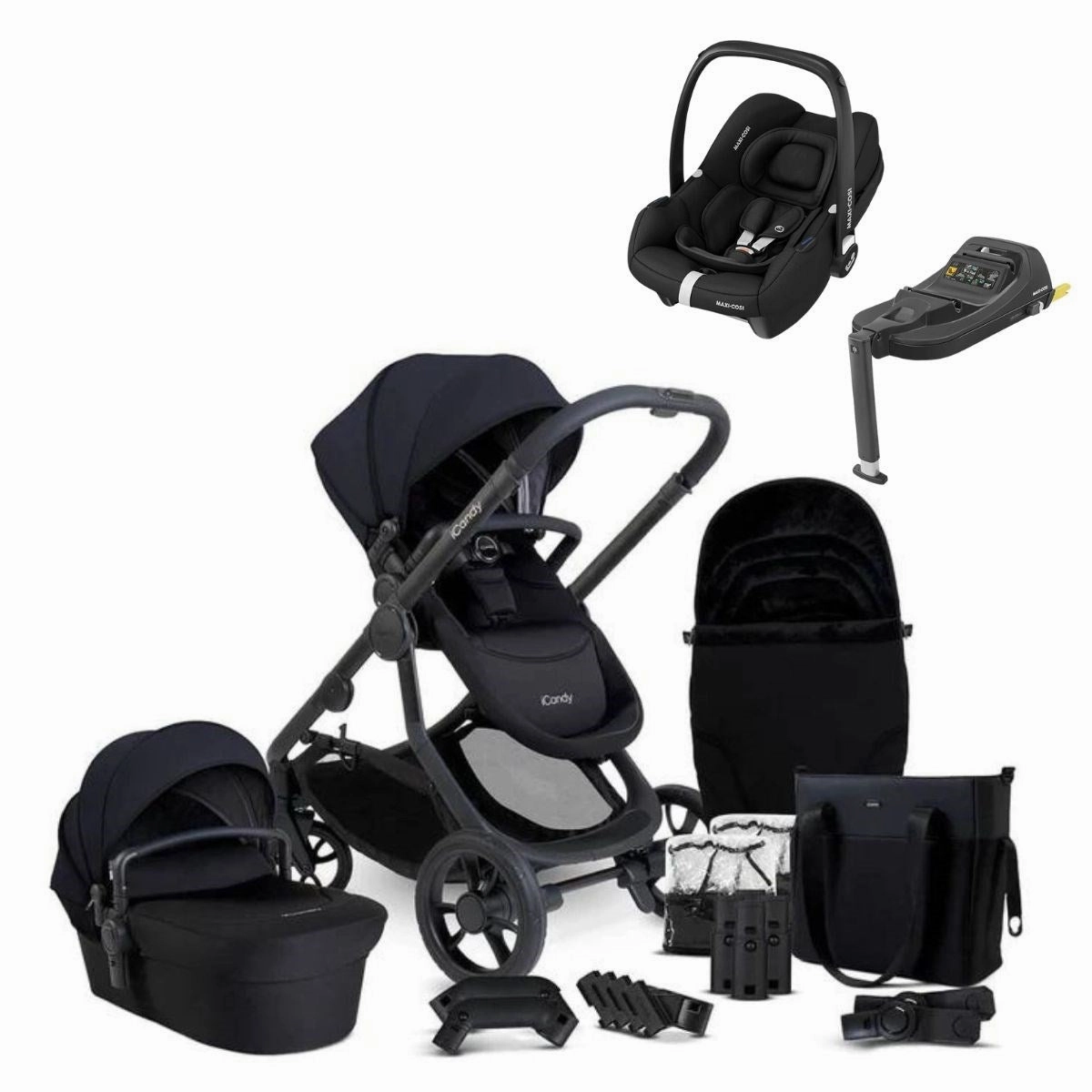 iCandy Orange 4 Complete Bundle Jet Black   Maxi Cosi Cabriofix and Isofix Base,