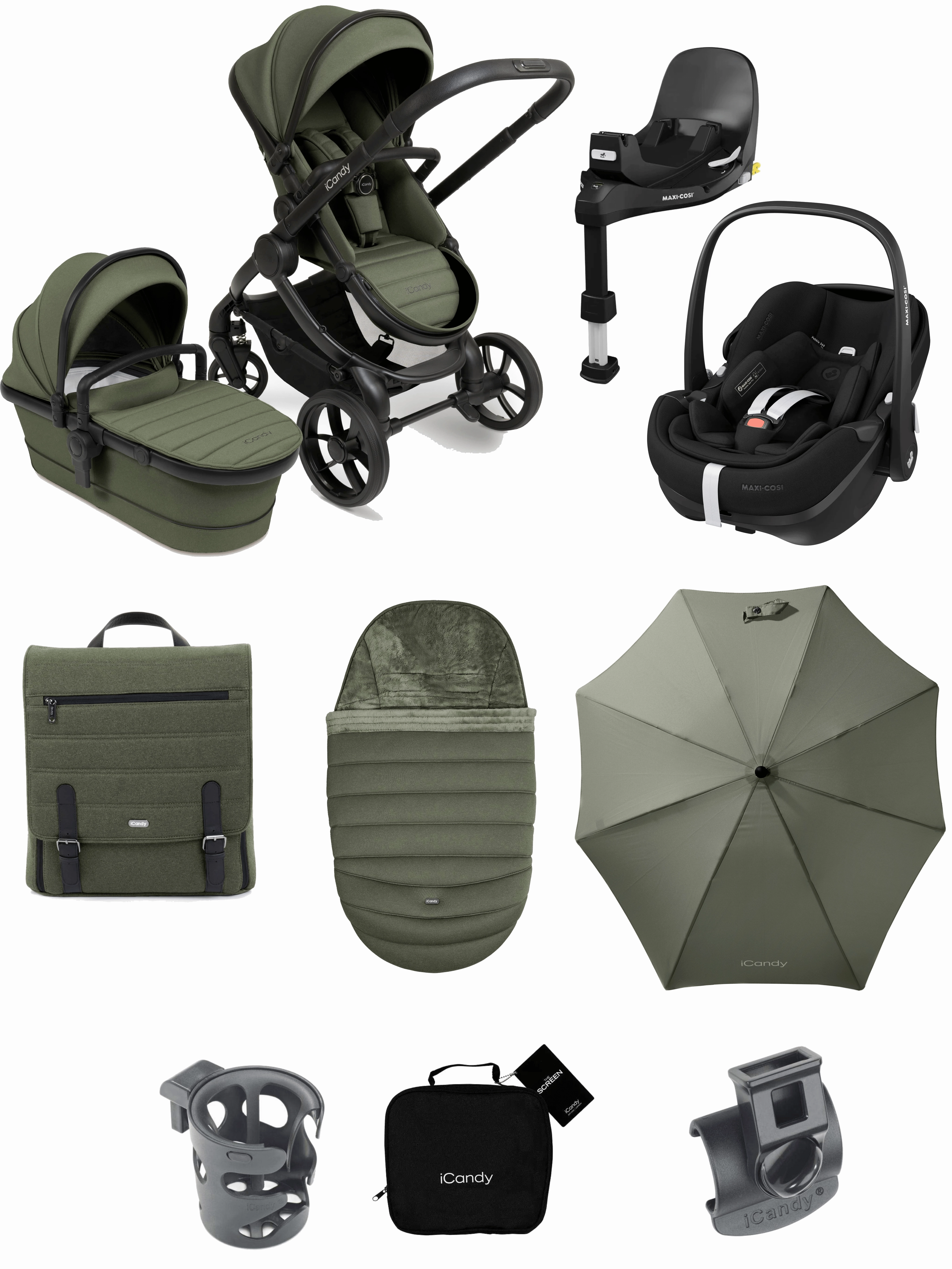 iCandy Peach 7, Maxi Cosi Pebble 360 PRO 2 Complete Travel System Bundle - Ivy