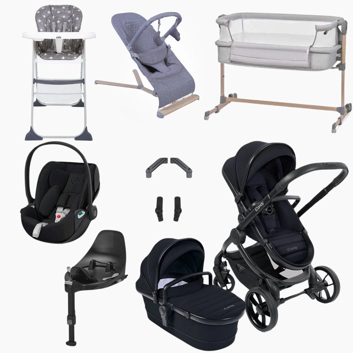 iCandy Peach 7 Premium iSize Travel System & Starter Nursery Bundle including Isofix Base, Black Edition