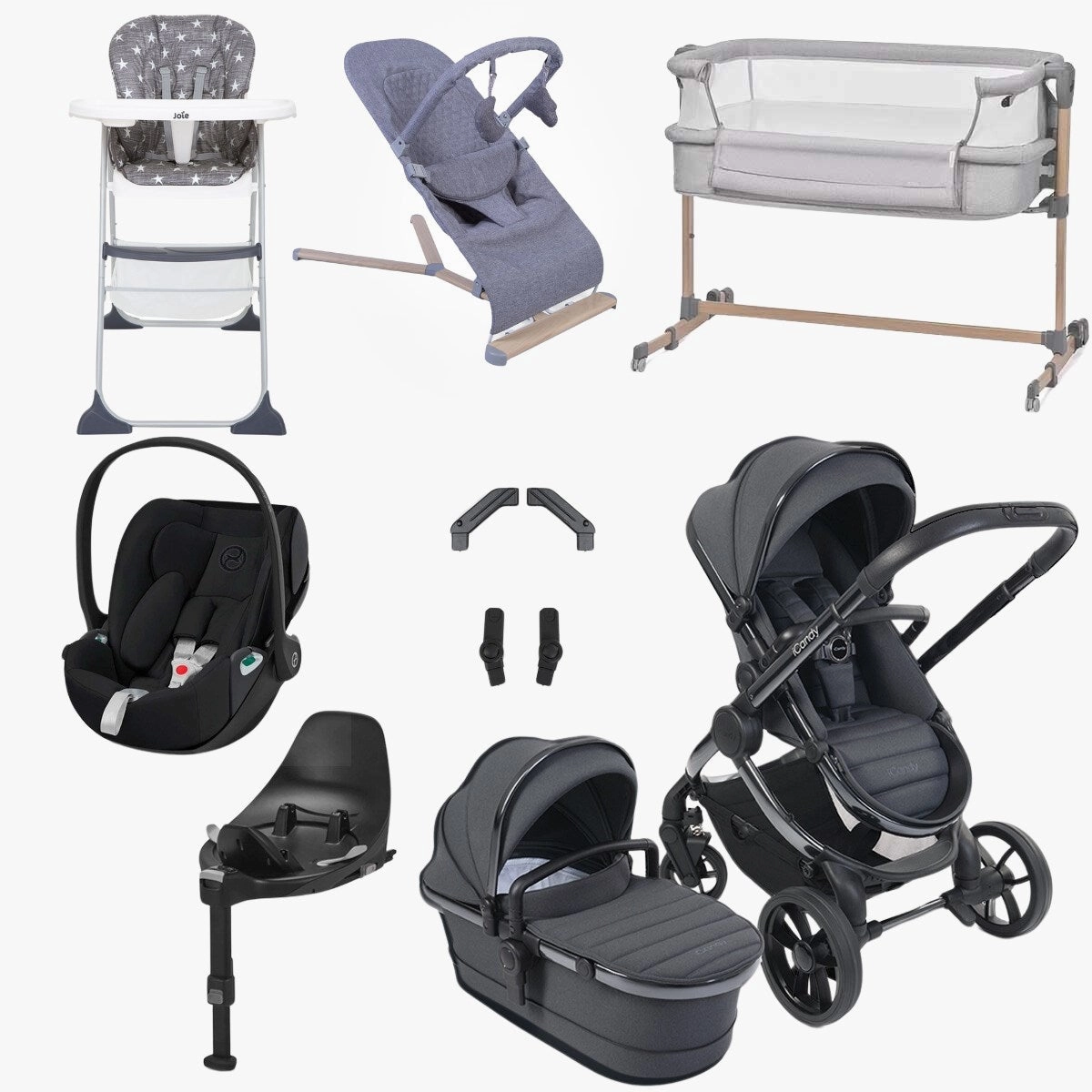 iCandy Peach 7 Premium iSize Travel System & Starter Nursery Bundle including Isofix Base, Dark Grey Phantom