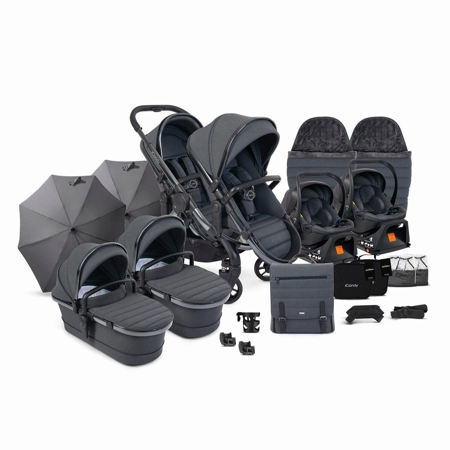iCandy Peach 7 Twin Travel System (Cocoon) Bundle - Phantom / Dark Grey