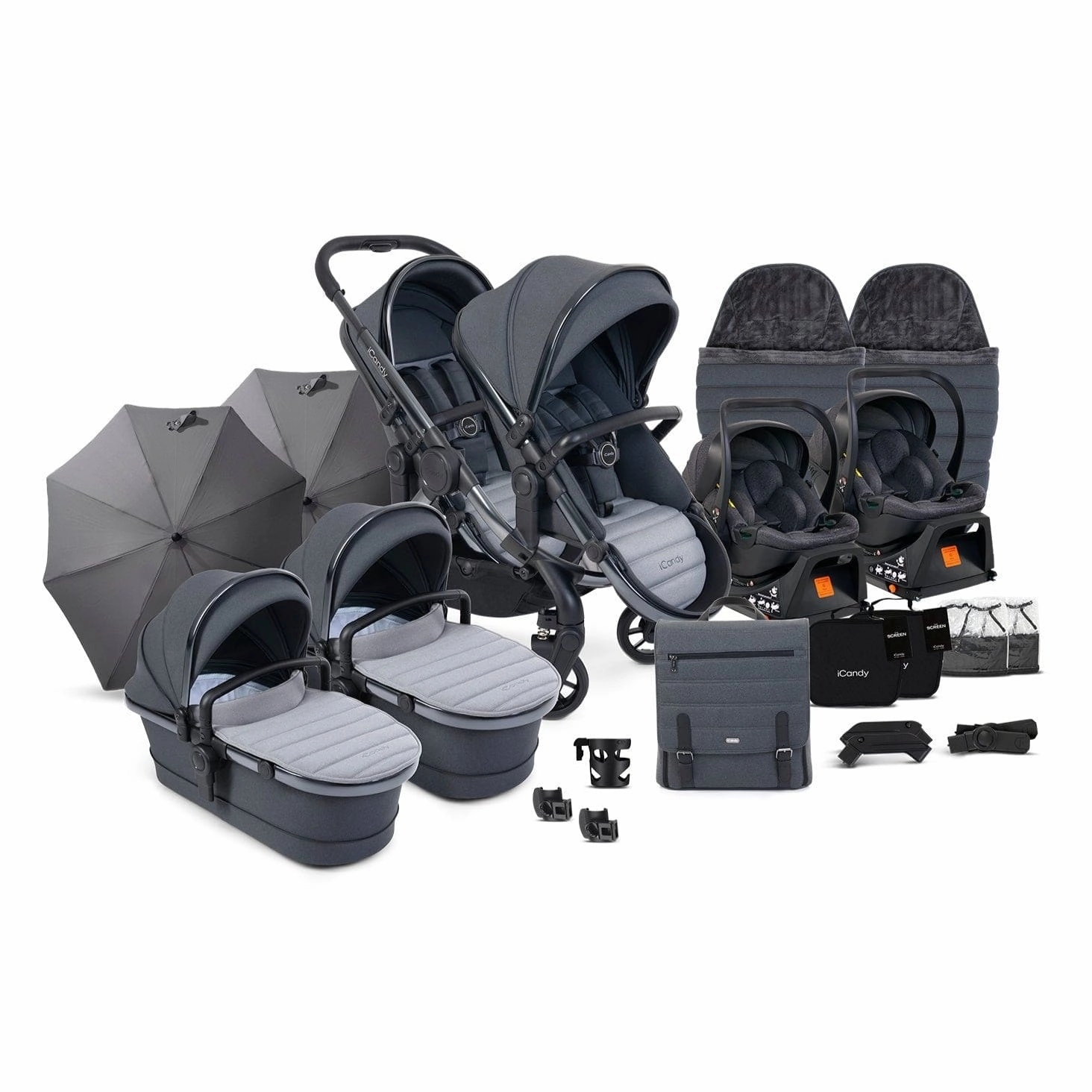 iCandy Peach 7 Twin Travel System (Cocoon) Bundle - Phantom / Truffle