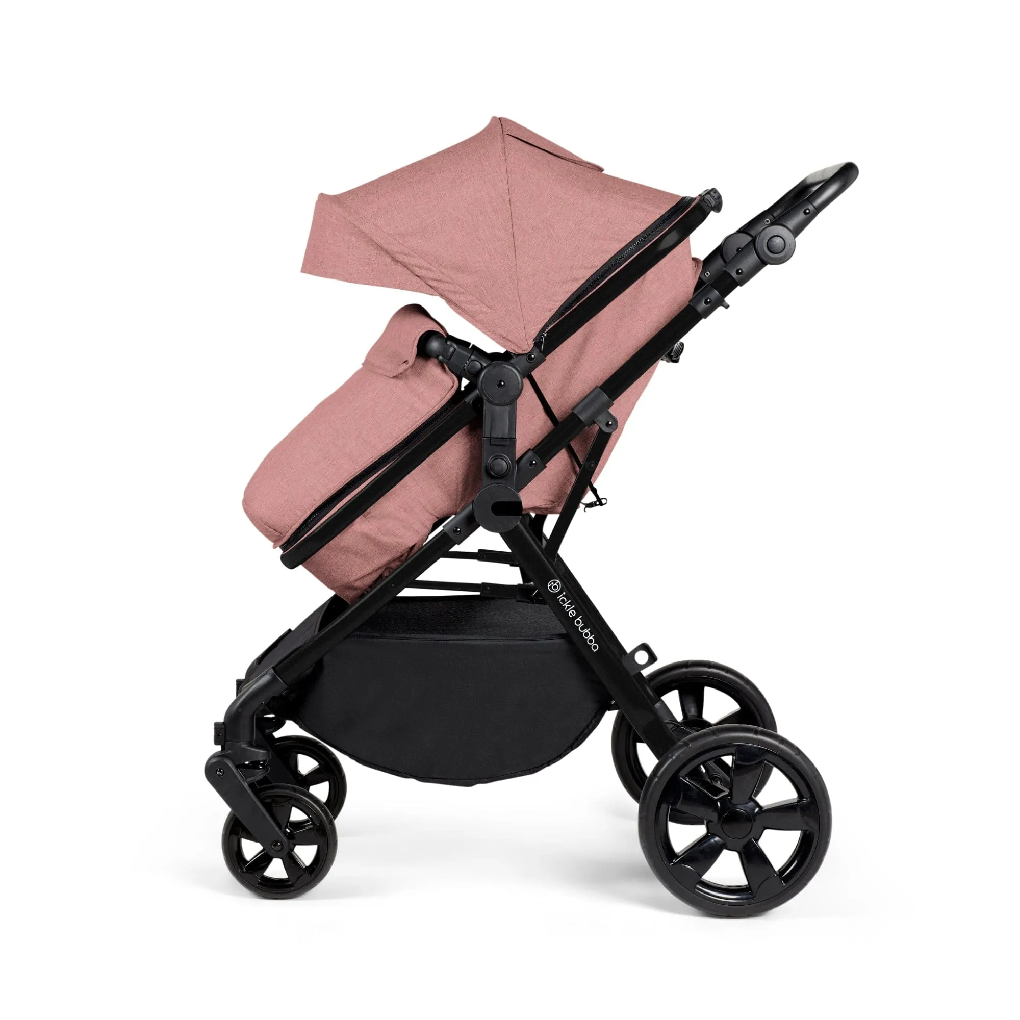 Ickle Bubba Comet I-Size Travel System With Stratus Car Seat & Isofix Base - Black / Dusky Pink / Black