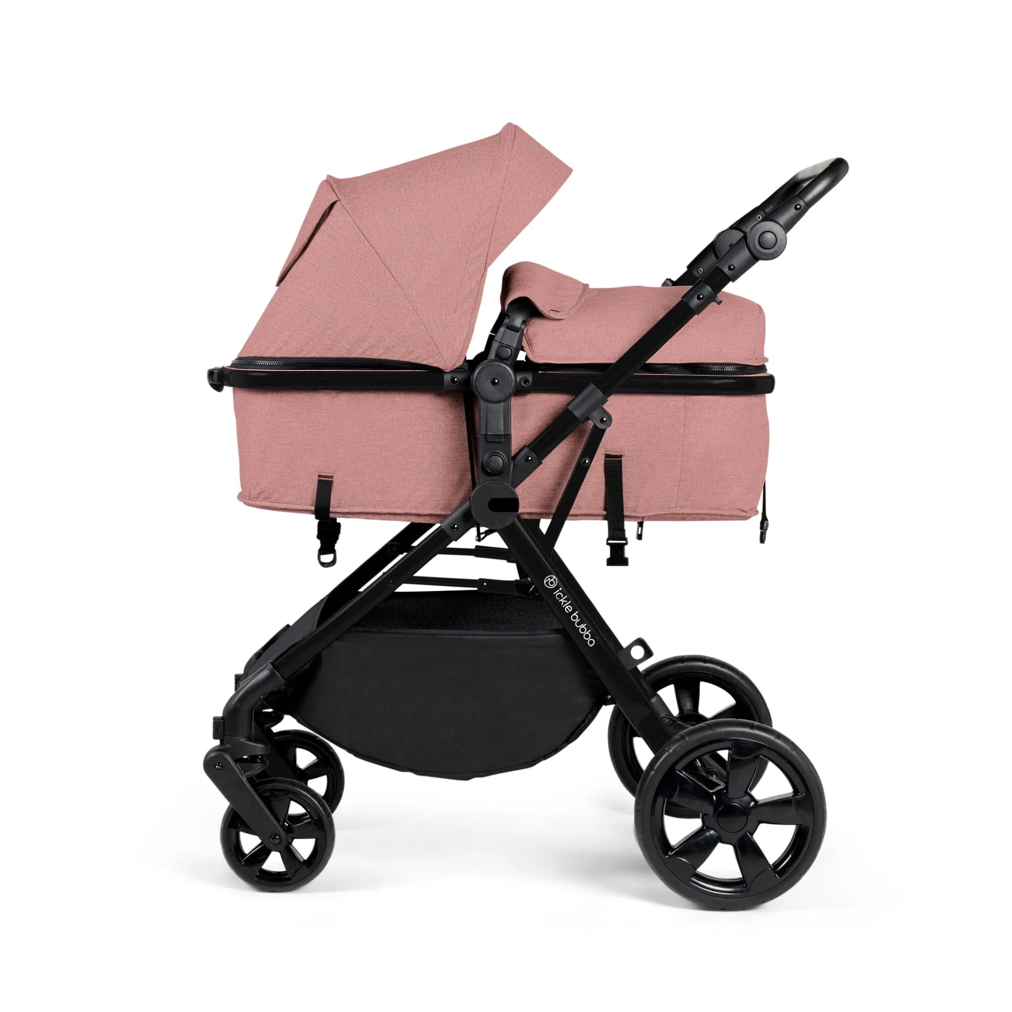 Ickle Bubba Comet I-Size Travel System With Stratus Car Seat & Isofix Base - Black / Dusky Pink / Black