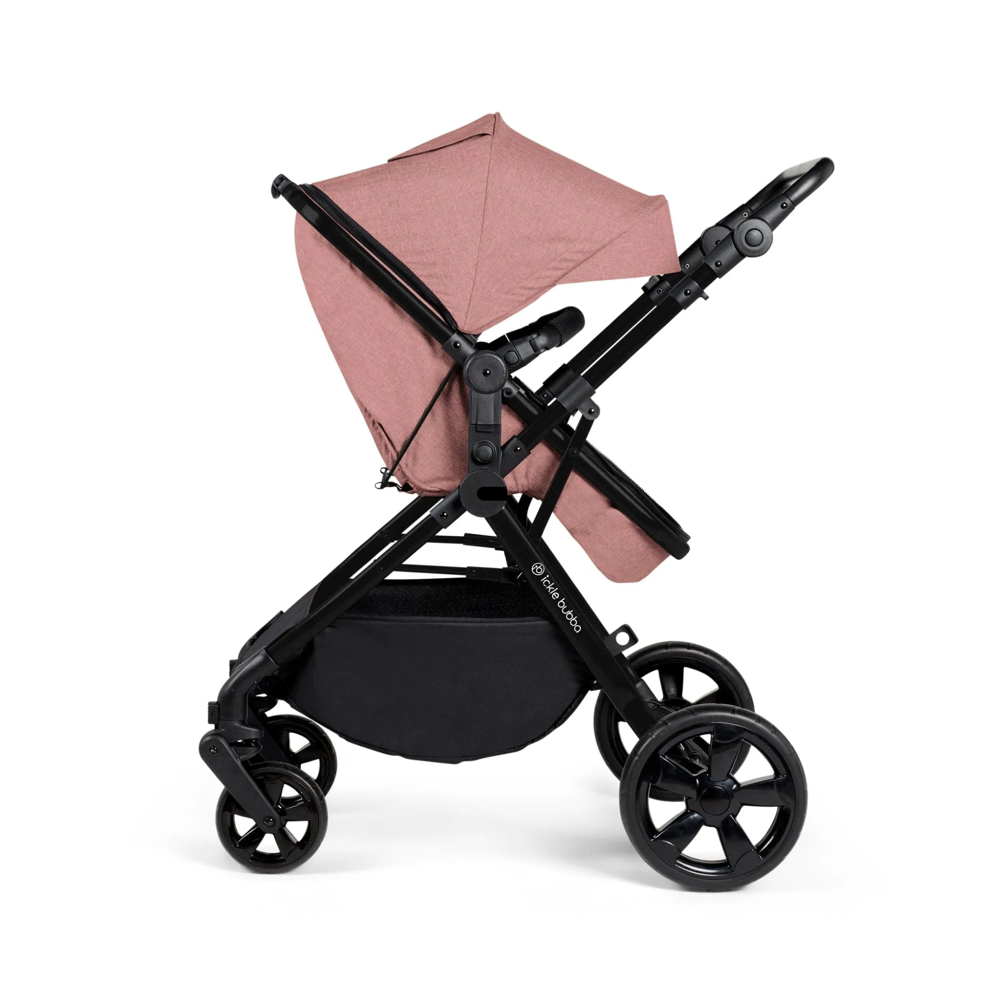 Ickle Bubba Comet I-Size Travel System With Stratus Car Seat & Isofix Base - Black / Dusky Pink / Black