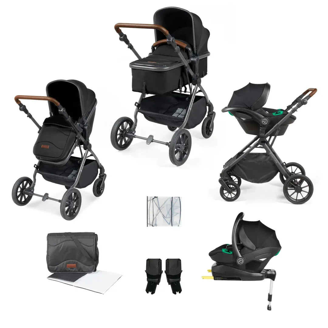 Ickle Bubba Cosmo 9 Piece Travel System with i-Size Stratus Car Seat & ISOFIX Base - Midnight