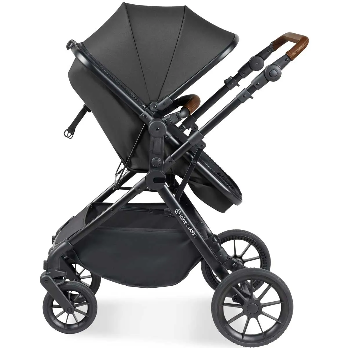 Ickle Bubba Cosmo All-in-One i-Size Travel System with ISOFIX Base, Black / Graphite Grey / Tan