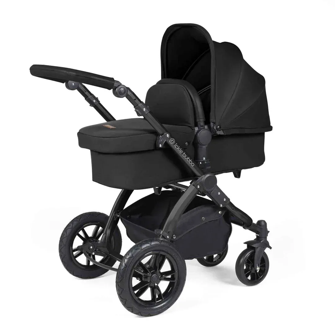 Ickle Bubba Stomp Luxe 12 Piece Travel System with i-Size Cirrus Car Seat & ISOFIX Base  - Black