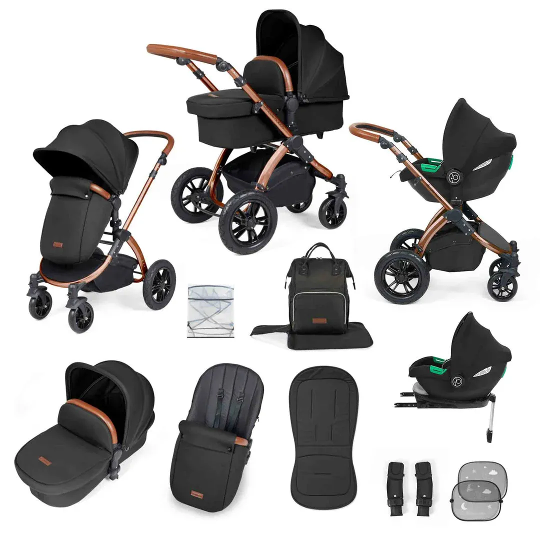 Ickle Bubba Stomp Luxe 12 Piece Travel System with i-Size Cirrus Car Seat & ISOFIX Base  - Black
