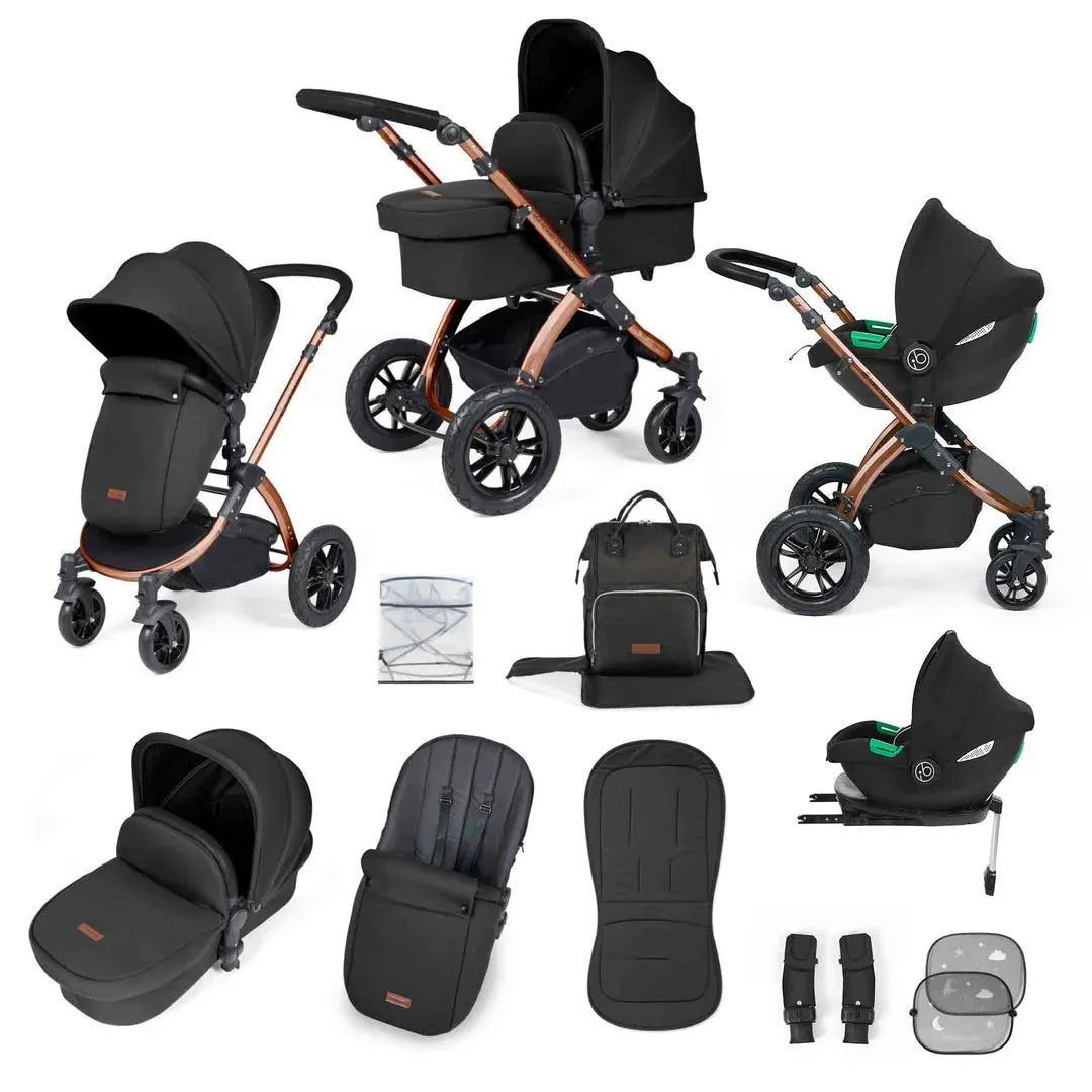 Ickle Bubba Stomp Luxe 12 Piece Travel System with i-Size Cirrus Car Seat & ISOFIX Base  - Black