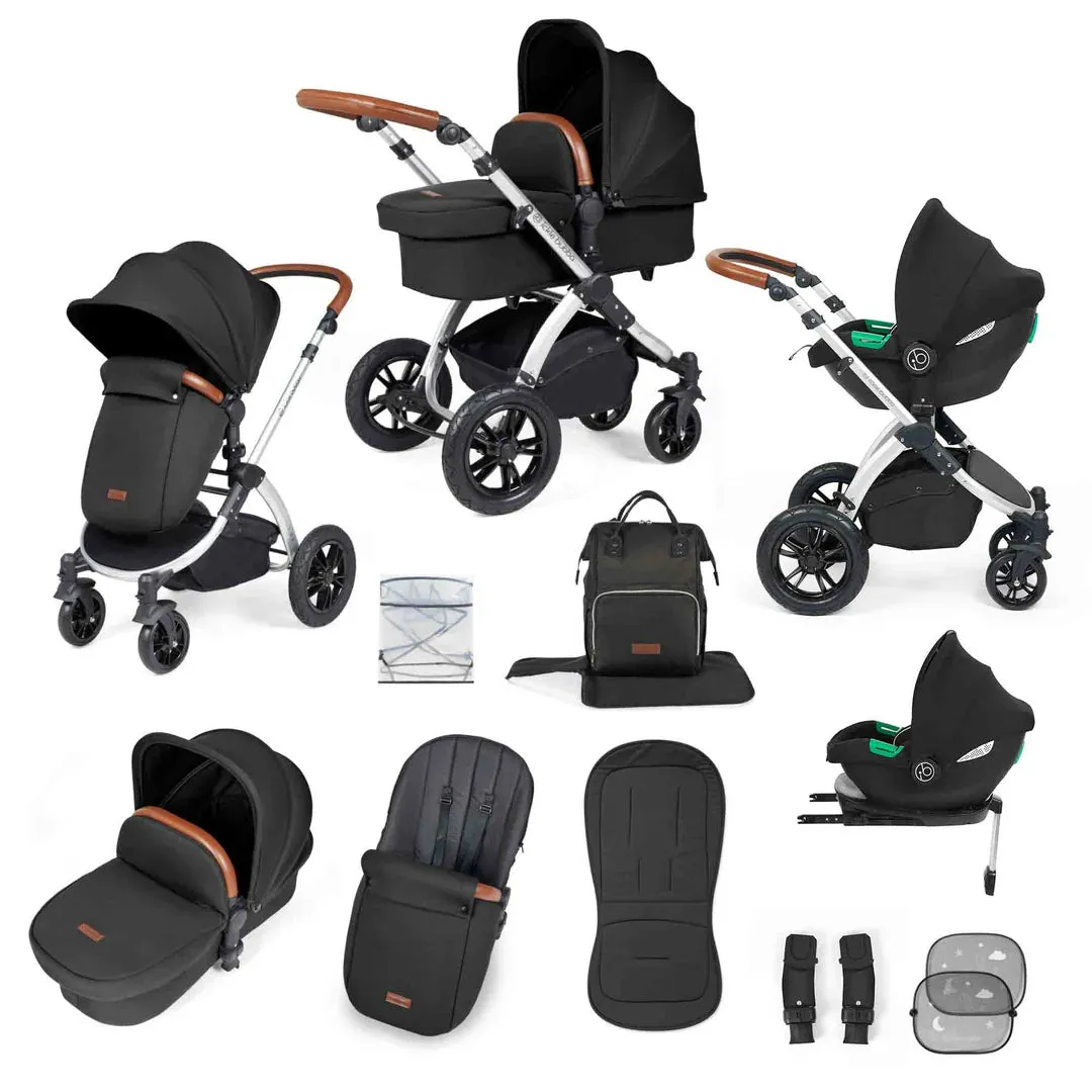 Ickle Bubba Stomp Luxe 12 Piece Travel System with i-Size Cirrus Car Seat & ISOFIX Base  - Black