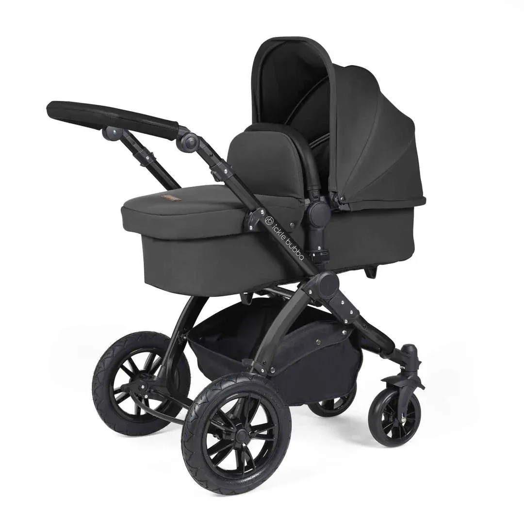Ickle Bubba Stomp Luxe 12 Piece Travel System with i-Size Cirrus Car Seat & ISOFIX Base  - Charcoal Grey