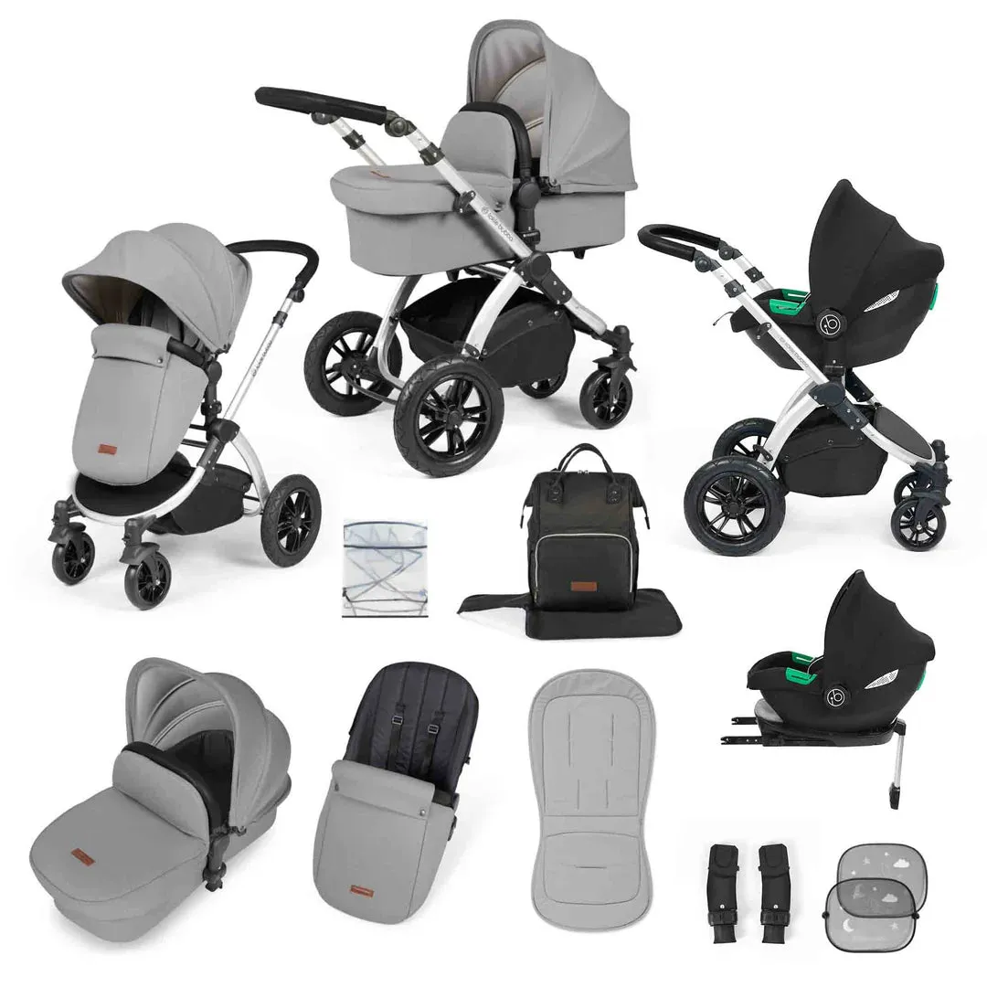 Ickle Bubba Stomp Luxe 12 Piece Travel System with i-Size Cirrus Car Seat & ISOFIX Base  - Pearl Grey