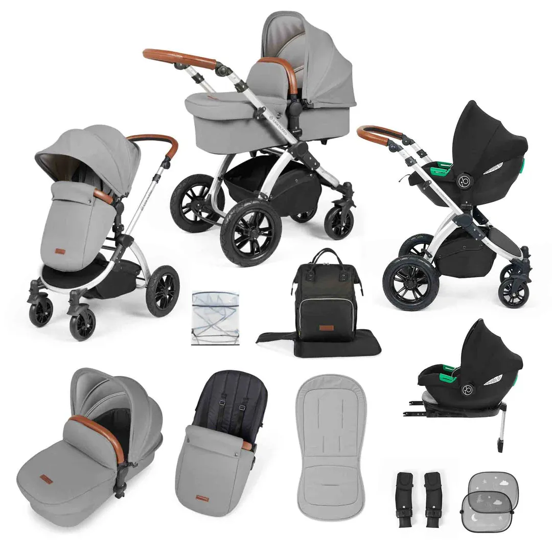 Ickle Bubba Stomp Luxe 12 Piece Travel System with i-Size Cirrus Car Seat & ISOFIX Base  - Pearl Grey