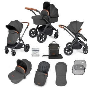 Ickle Bubba Stomp Luxe 2 in 1 Pushchair -  Black / Charcoal Grey / Tan